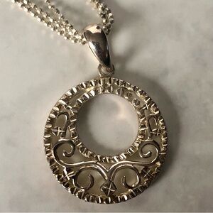 JCM Vintage Sterling Silver 925 Triple Strand Chain with Sterling Silver Pendant